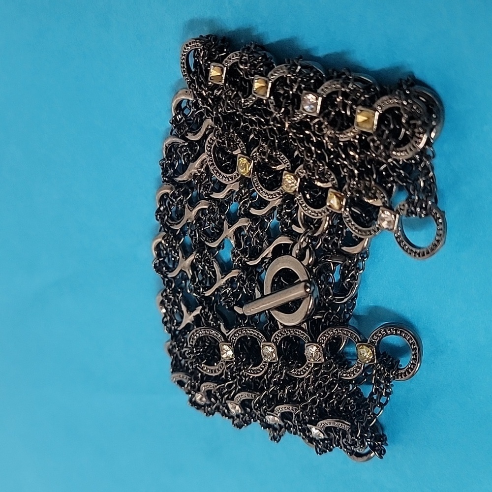 5 Layer Chain Link Rhinestone Embellished Toggle Clasp Bracelet